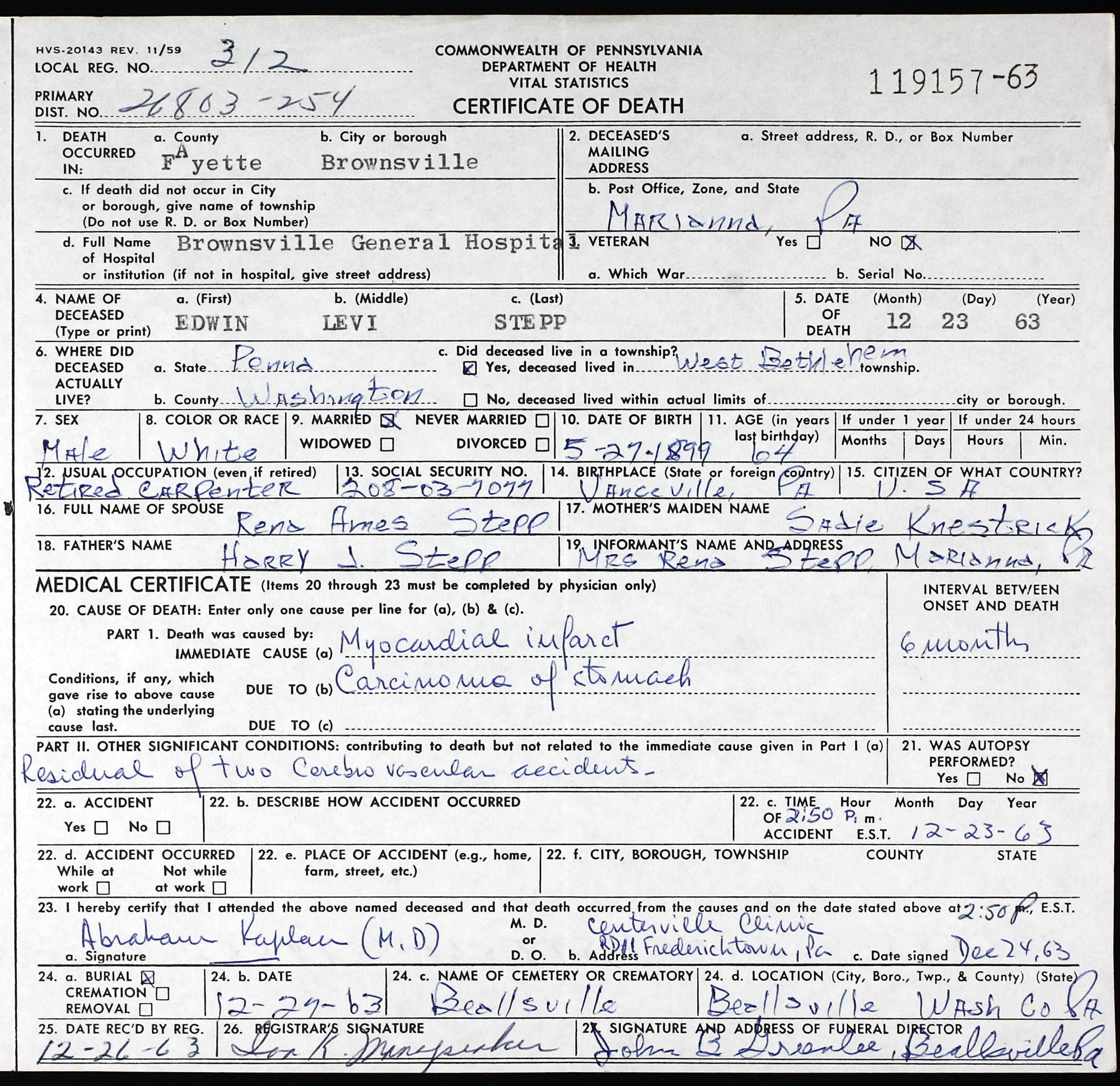 death certificate